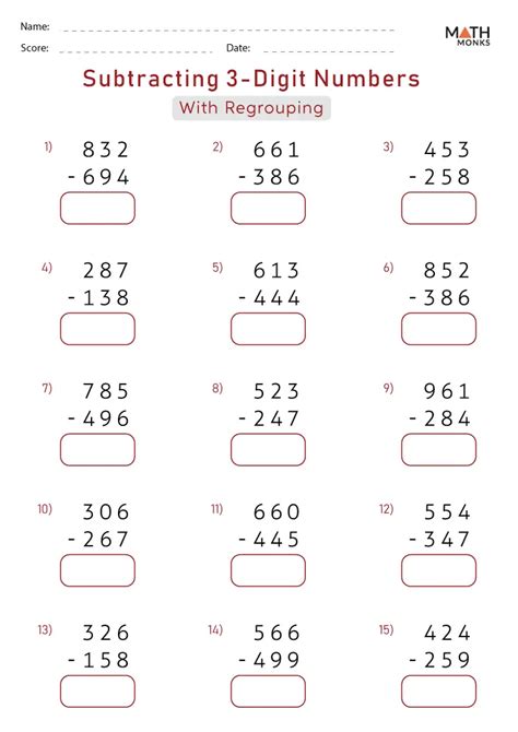 3 digits subtraction worksheets|Subtraction Worksheets (3.